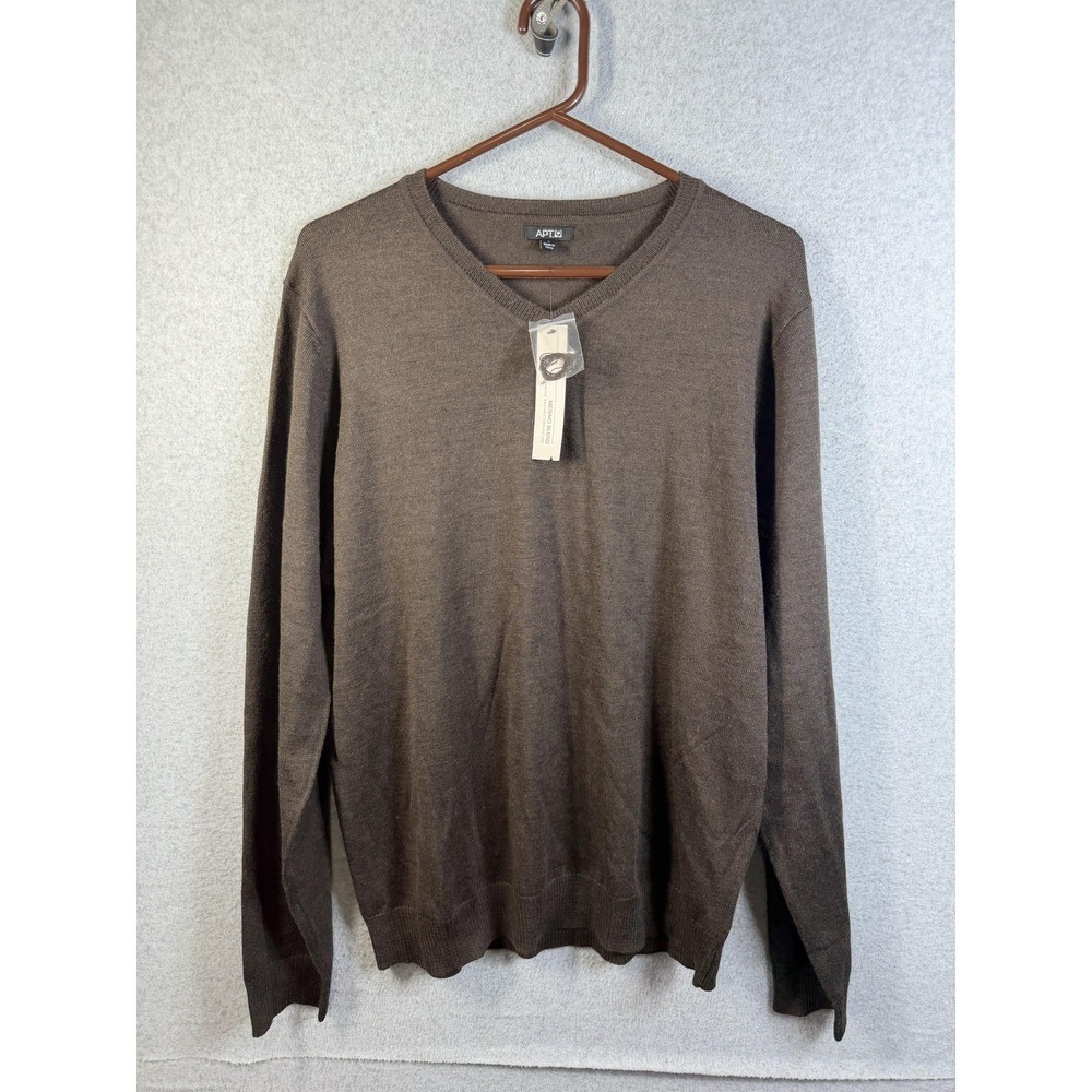 Apt 9 Sweater Mens Large Brown Merino Blend V Neck Pullover Lightweight